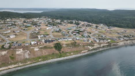 Wide-establishing-aerial-view-of-a-beach-community-on-Whidbey-Island