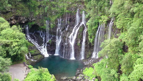 Aerial-flight-towards-the-Grand-Galet-Falls,-Cascade-Langevin-on-the-island-of-Réunion