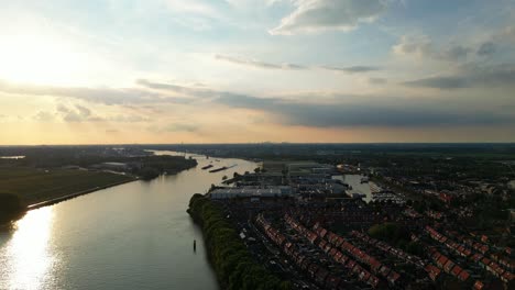 Aerial-Sunset-View-Over-Beneden-Merwede-In-Sliedrecht
