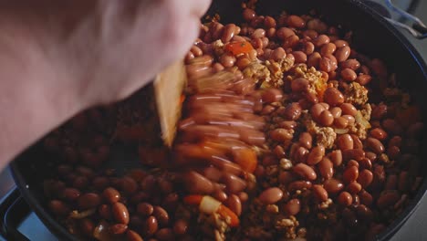 Cooking-And-Stirring-Red-Beans-And-Ground-Turkey-In-A-Pan