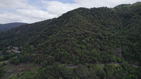 Lush-Green-Mountains-In-Cairns,-Far-North-Queensland,-Australia---aerial-drone-shot