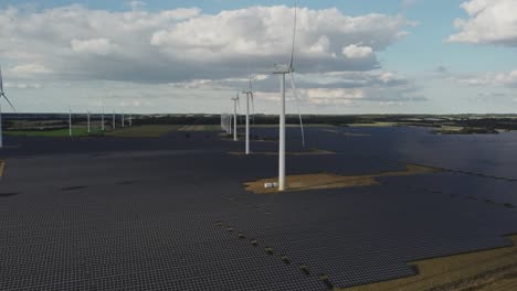 Solar-Panels-And-Wind-Turbines-Generating-Electricity-At-Sustainable-Power-Station-In-Vemb,-Denmark
