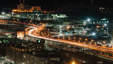 Timelapse-of-a-busy-highway-in-downtown-Toronto-at-night