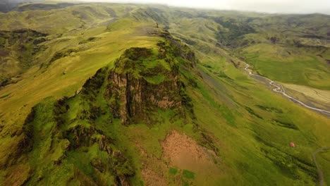 Aerial-panoramic-landscape-view-of-Iceland-mountain-grasslands