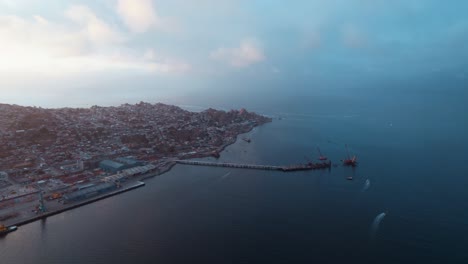 Panoramic-View-Of-Industrial-Port-In-Coquimbo-Region,-South-America