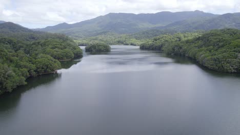 Lake-Morris-Or-Copperlode-Dam-In-Cairns-Region,-Queensland,-Australia---aerial-drone-shot