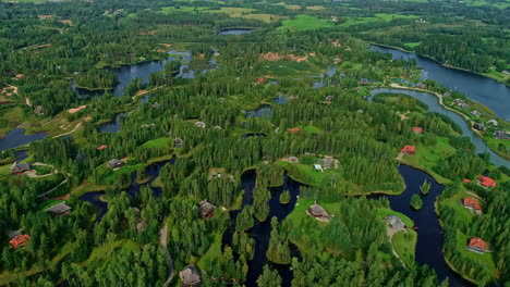 Aerial-view-of-picturesque-lakefront-condominium-with-lush-surroundings,-Wetlands-village