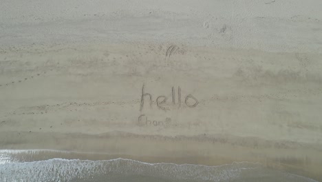 Hello,-Written-On-The-White-Sand-Beach-In-Great-Keppel-Island,-QLD,-Australia