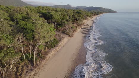 Idyllic-Seascape-At-Wangetti-Beach-In-North-Queensland,-Australia---aerial-drone-shot