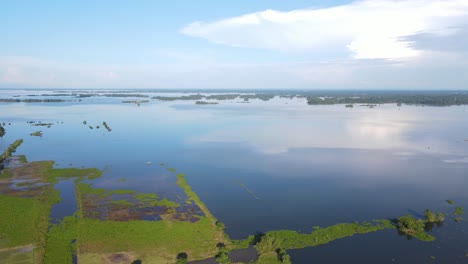 Aerial-View-Of-Large-Flooded-Rural-Grounds-In-Sylhet
