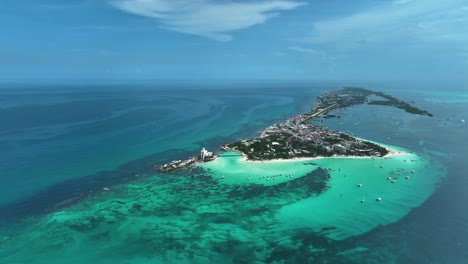 North-side-of-the-Mujeres-island,-in-sunny-Quintana-Roo,-Mexico---Aerial-view