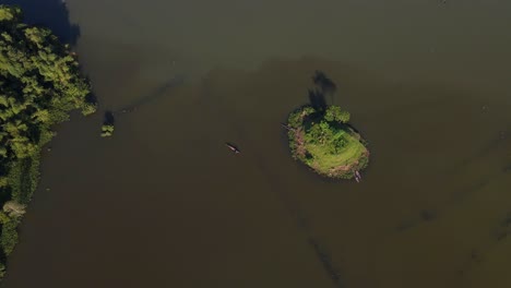 Aerial-Birds-Eye-View-Of-Small-Island-Surrounded-By-Floodwater-In-Sylhet