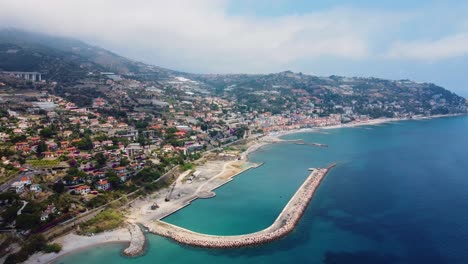 Aerial-drone-view-of-the-Italian-Riviera-at-the-France-Italy-border-with-the-beautiful-Mediterranean