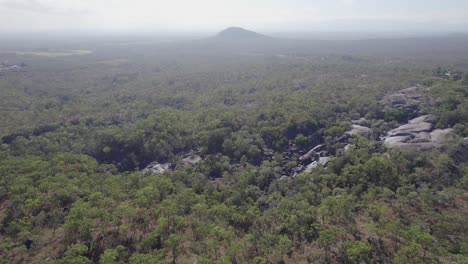 Thicket-Of-Forest-And-Huge-Boulders-At-Granite-Gorge-Nature-Park-In-North-Queensland,-Australia---aerial-drone-shot