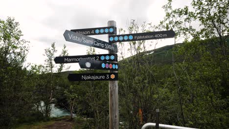 Directions-hiking-sign-board-at-Aurora-camp-Uddenvagen-Kurravaara