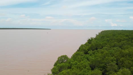 The-Mekong-Delta-River-Stream-entering-the-Sea-in-Southern-Vietnam,-Nine-Dragon-River-Delta