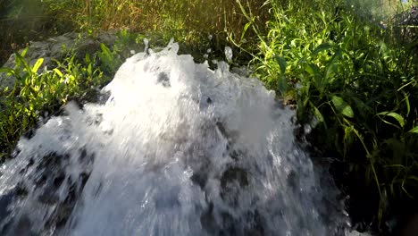 Action-camera-view-of-water-stream-flow-direct-to-camera