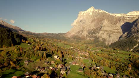 aerial-drone-footage-pushing-in-at-Grindelwald-village-in-front-of-Wetterhorn
