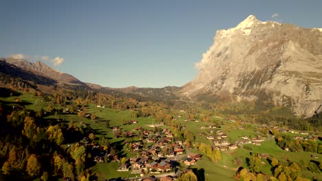 aerial-drone-footage-dolly-right-to-left-Grindelwald-and-Wetterhorn-at-sunset