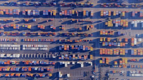 Shipping-containers-in-the-Port-of-Oakland-harbor---straight-down-aerial-view