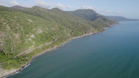 Lush-Green-Mountains-And-Idyllic-Seascape-Near-Rex-Lookout-In-North-Queensland,-Australia---aerial-drone-shot