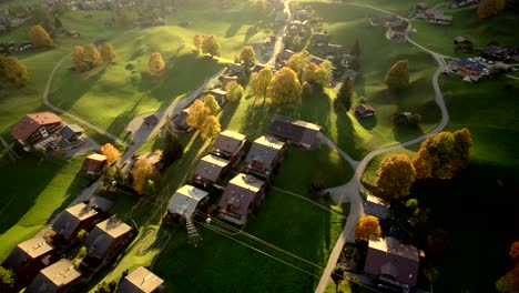 aerial-drone-footage-pushing-in-over-Bodmi-Area-in-Grindelwald,-Switzerland,-Autumn