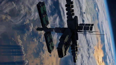 4K-SPACE-STATION-ABOVE-EARTH-WITH-STORMS-ON-THE-SURFACE---PUSH-IN-+-ROTATION-CAMERA-ANGLE