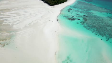 Mnemba-island-and-coral-atoll-panorama-in-Zanzibar,Tanzania-Africa,-Aerial-tilt-up-reveal-shot