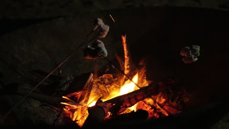 Beim-Camping-Auf-Der-Feuerholzhitze-Wirbelnde-Mashmallow-Bonbons
