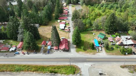 Drone-view-of-a-small-rural-town-in-the-Cascade-Mountains-of-Washington