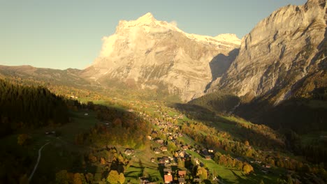aerial-drone-footage-pushing-in-towards-mount-Wetterhorn-in-Grindelwald-in-the-Swiss-Alps