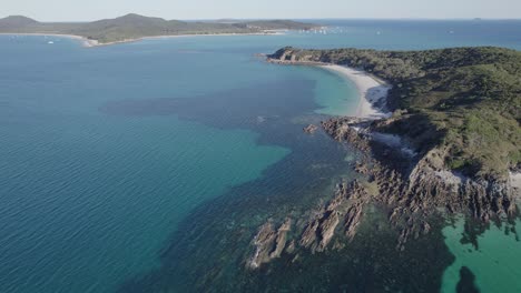 Flying-Towards-Idyllic-Beach-In-Great-Keppel-Island,-Queensland,-Australia---aerial-drone-shot