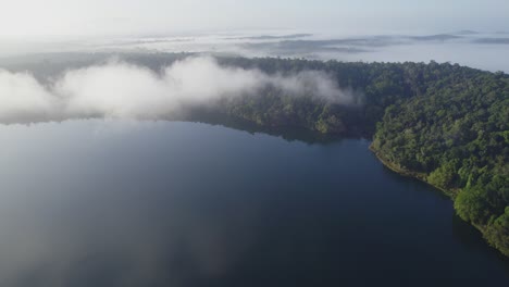 Beautiful-Lake-Barrine-In-The-Tablelands-Region-Of-Far-North-Queensland,-Australia---aerial-shot