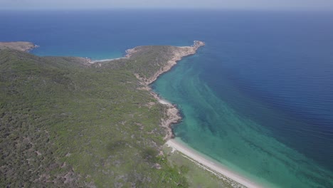 Clam-Bay-With-Scenic-Beach-In-Great-Keppel-Island,-Queensland,-Australia---aerial-drone-shot