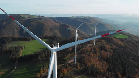 Wind-turbine-on-Black-Forest-mountain-top-to-down-shot-in-30fps-4k