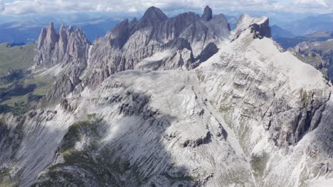 Odle-Mountain-Group-from-Seceda-Aerial-View,-Dolomites-South-Tyrol,-Italy