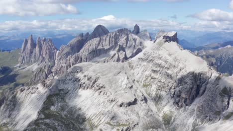 Odle-Mountain-Group-from-Seceda-Aerial-View,-Dolomites-South-Tyrol,-Italy