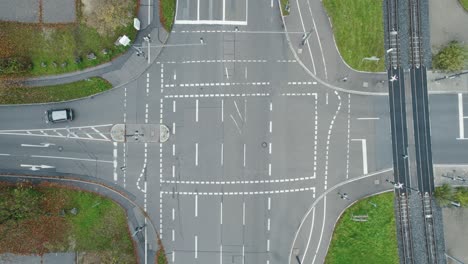 Drone-Headshot-of-a-toll-road-intersection-where-cars-pass