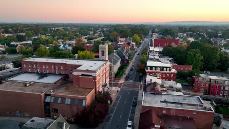 aerial-fast-push-over-hagerstown-maryland-at-sunrise
