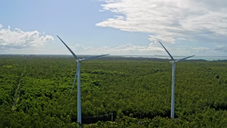 Zero-emissions-energy-production---onshore-wind-turbines-in-Mauritius,-aerial
