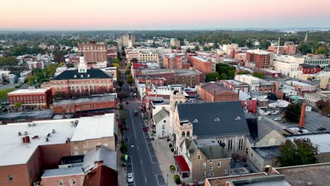 aerial-pullout-hagerstown-maryland-buildings-at-sunrise