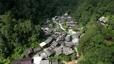 Drone-reveal-of-beautiful-hidden-village-deep-in-South-East-Asian-Jungle