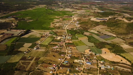 Beauty-and-calmness-of-rural-Vietnam-landscape-and-village,-aerial-drone-view