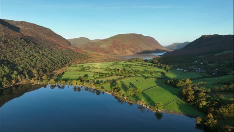 Aerial-view-over-Buttermere-Lake-to-Crummock-Water,-The-Lake-District,-England