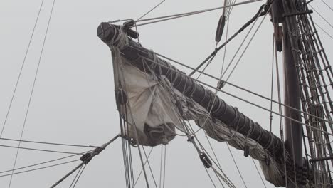 Ferdinand-Magellan-Nao-Victoria-carrack-boat-replica-mast-and-sail-detail-shot-in-slow-motion-60fps