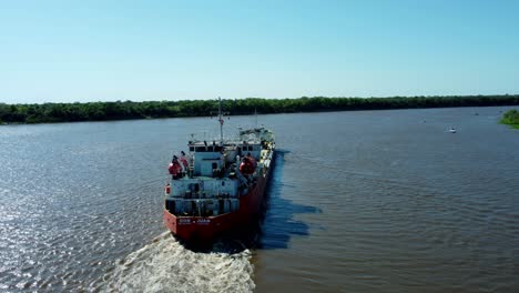 Aerial-view-of-an-oil-tanker-ship-in-the-Paraguay-river