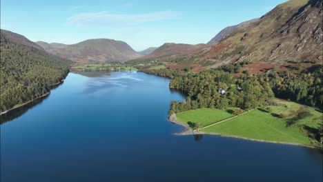 Aerial-View-over-Buttermere-Lake-towards-Crummock-Water,-Lake-District,-Cumbria,-England