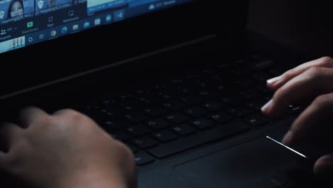 Slow-motion-of-hand-on-the-laptop-mouse-pad