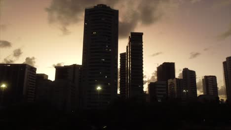 Silhouette-type-Shot-Of-Skyscrapers-on-Brazilian-Beach-Town-Coast