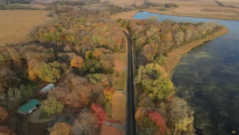 Aerial-view-of-Road-in-the-Countryside-during-Fall